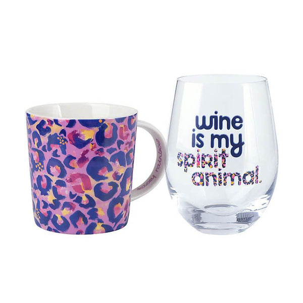 Maxwell & Williams Kasey Rainbow Wild at Heart Mug & Glass Set Leopard Lilac Gift Boxed image 1