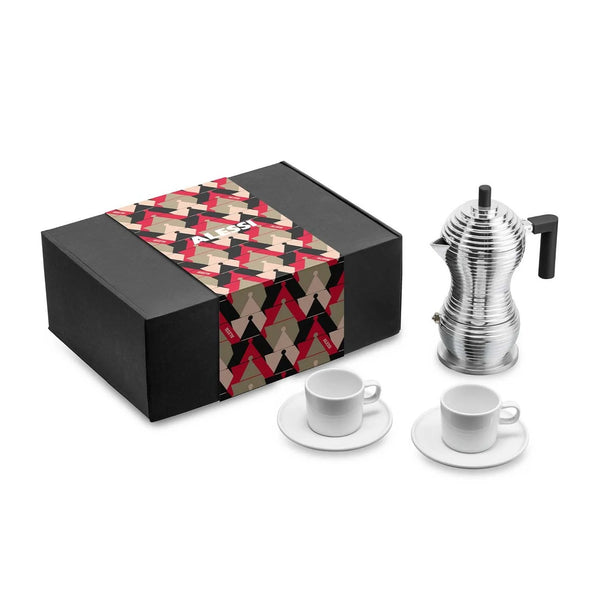 Alessi Coffee Gift Set (Pulcina Coffee Maker With Two Espresso Cups & Saucers) image 0