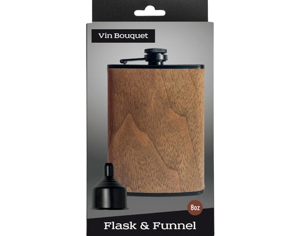 Vin Bouquet Hip Flask & Funnell Wood Design (Stainless Steel) image 2