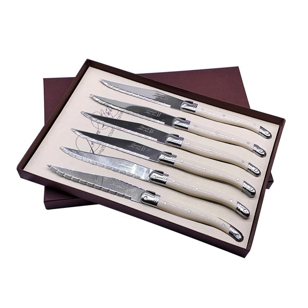 Laguiole Table Knife Ivory Handle Set of 6 with Coffret Gift Box image 0