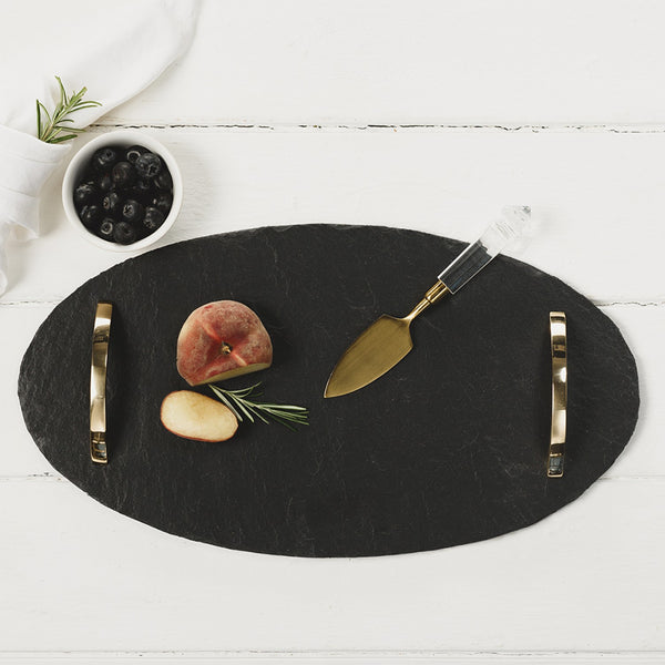 Just Slate Oval Serving Tray With Gold Handles image 1