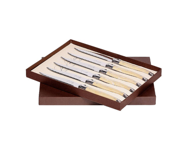 Laguiole Table Knife Pale Horn Handle Set of 6 with Coffret Gift Box image 0