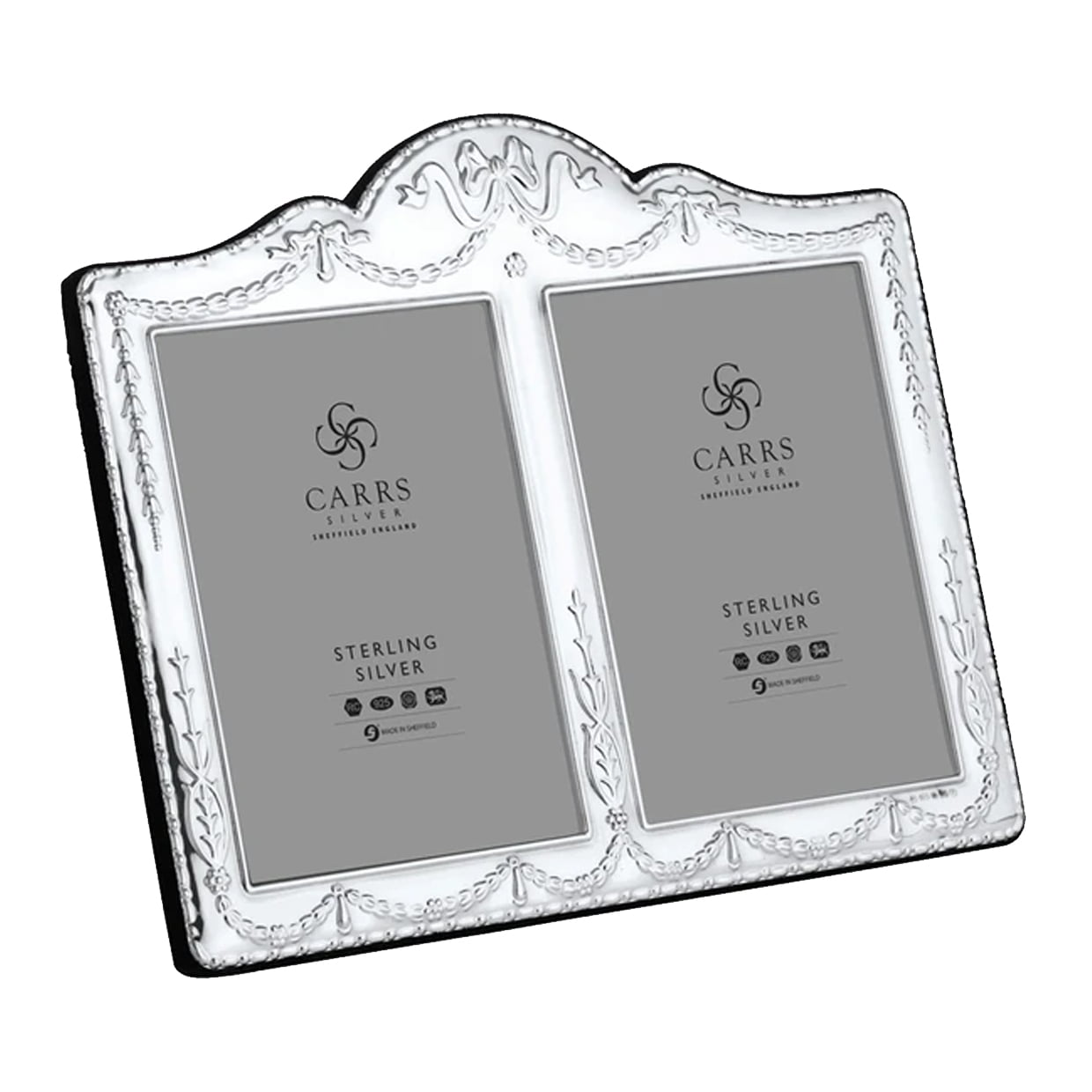 Carrs Silver - Double Sterling Silver Photo Frame Grey Velvet Back