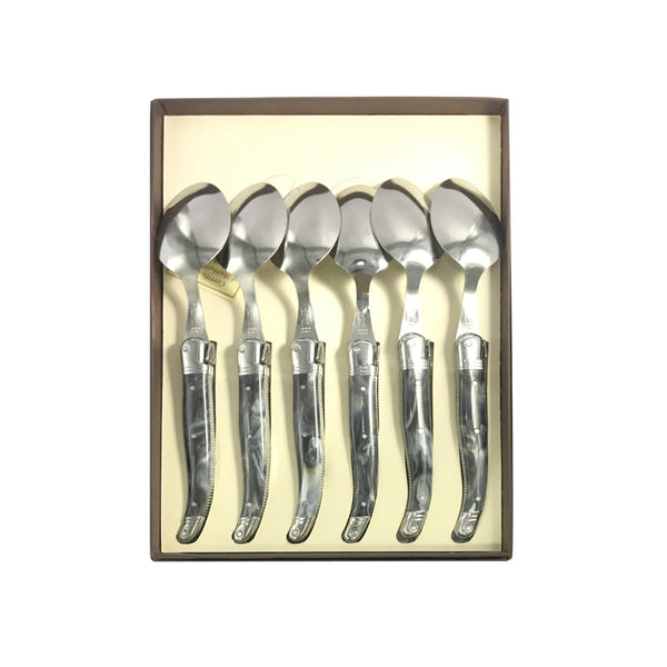 Laguiole Table Spoon Black Marble Handle Set of 6 with Coffret Gift Box image 2