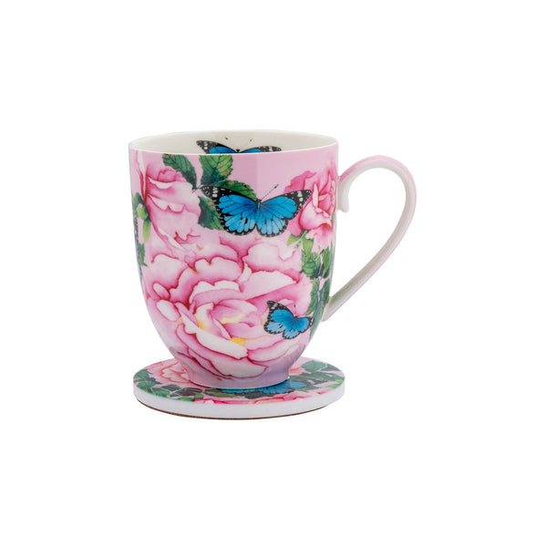 Maxwell & Williams Gabby Malpas Posey Mug & Coaster Set Cabbage Roses Gift Boxed image 1