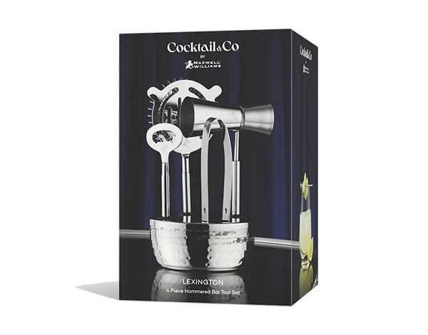 Maxwell & Williams Cocktail & Co Lexington Hammered Bar Tool Set 4pc Silver Gift Boxed image 3