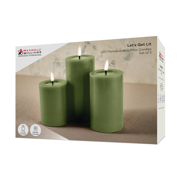 Maxwell & Williams Let's Get Lit LED Flameless Candle 7.5cm Set of 3 Pine Gift Boxed