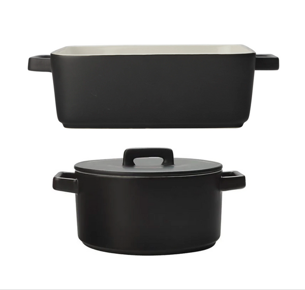 Maxwell & Williams Epicurious Square Baker 19cm & Round Casserole Set (Black)