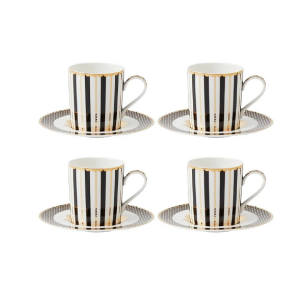 Maxwell & Williams Teas & C's Regency Demi Cup & Saucer 100ML Set of 4 Black Gift Boxed