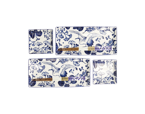 Maxwell & Williams Tokyo Design Flora Japonica Sushi Plate Giftset 4pc White Gift Boxed