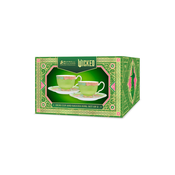 Maxwell & Williams Wicked Pink Goes Good With Green Demi Cup & Saucer Set of 2 Elphaba Gift Boxed