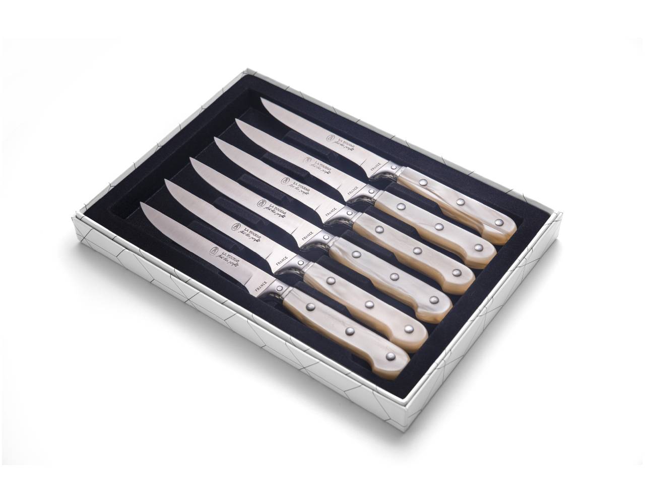 Laguiole Steak Knife Champagne Plexiglass Handle Set of 6 with