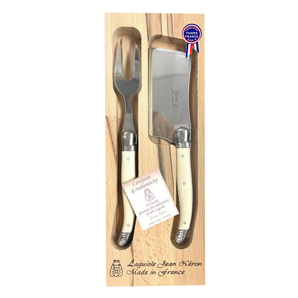 Laguiole Cheese Set Ivory Colour Handle with Wooden Gift Box image 0