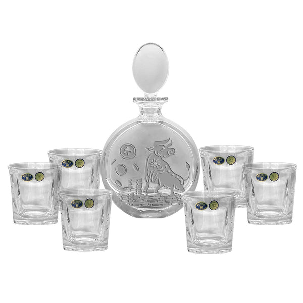 Bohemia Crystal Whisky Set ( 1 Decanter with Sandblasted Ox Motif + 6 Tumblers) image 0