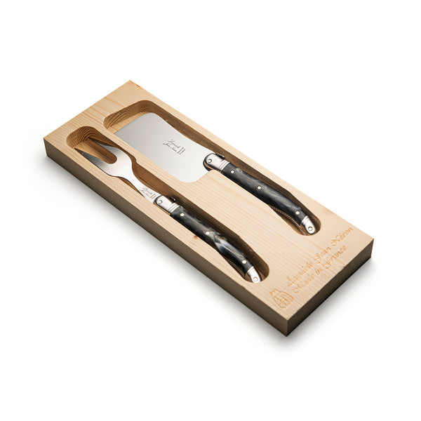 Laguiole Cheese Set Black Marble Handle with Wooden Gift Box image 0