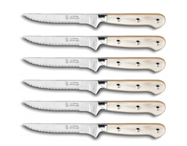 Laguiole Steak Knife Champagne Plexiglass Handle Set of 6 with Gift Box image 2