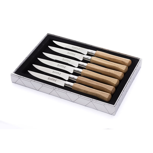 Laguiole Steak Knife Oak Handle Set of 6 with Gift Box image 0
