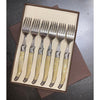 Neron Laguiole Table Fork Pale Horn Handle Set of 6 with COFFRET Gift Box image 0