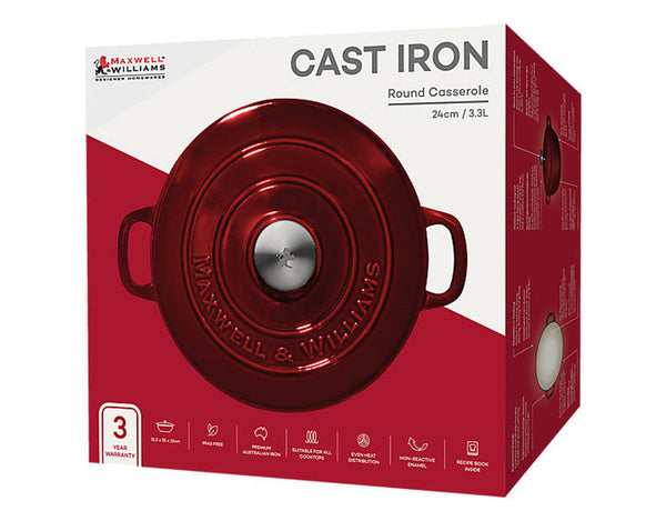 Maxwell & Williams Cast Iron Round Casserole Merlot 24cm / 3.3L Gift Boxed