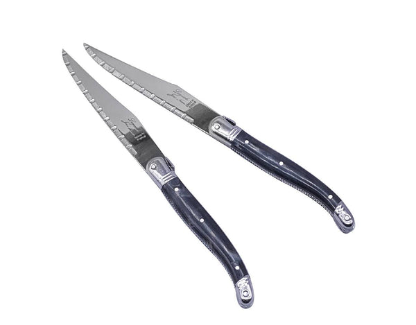 Laguiole Table Knife Black Marble Handle Set of 6 with Coffret Gift Box image 1