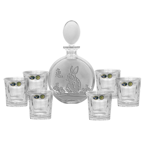 Bohemia Crystal Whisky Set ( 1 Decanter with Sandblasted Rabbit Motif + 6 Tumblers) image 1