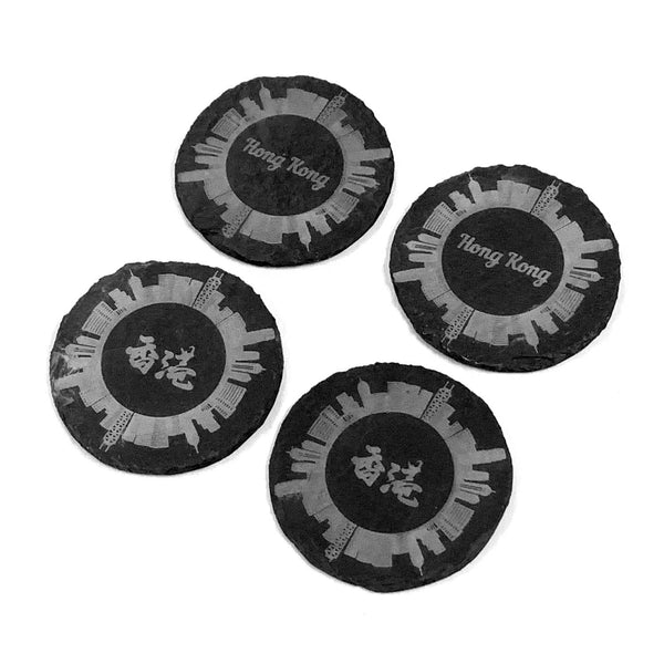 Just Slate 4 Round Slate Coasters (Hong Kong Theme Graphics) image 0