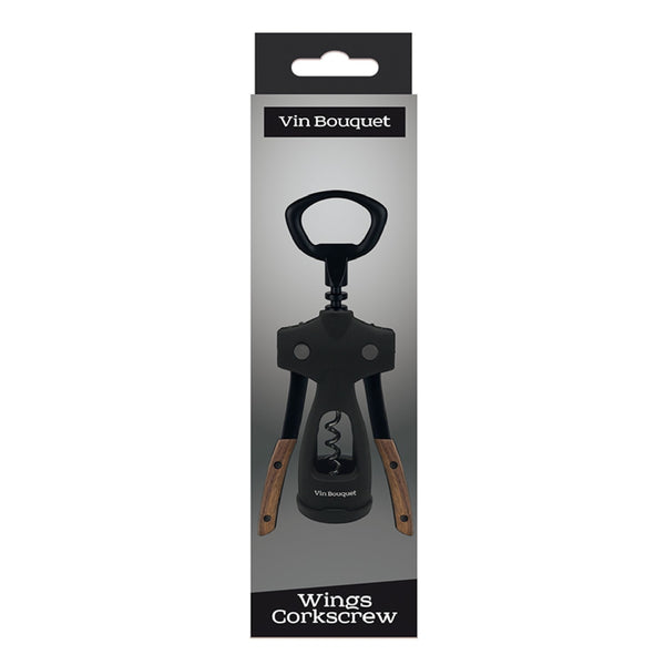 Vin Bouquet Black & Wood Wings Bottle Opener - Wings Corkscrew Black + Walnut image 2