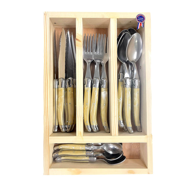 Laguiole Pale Horn Handle 24pieces Cutlery Set with Wooden Box image 0
