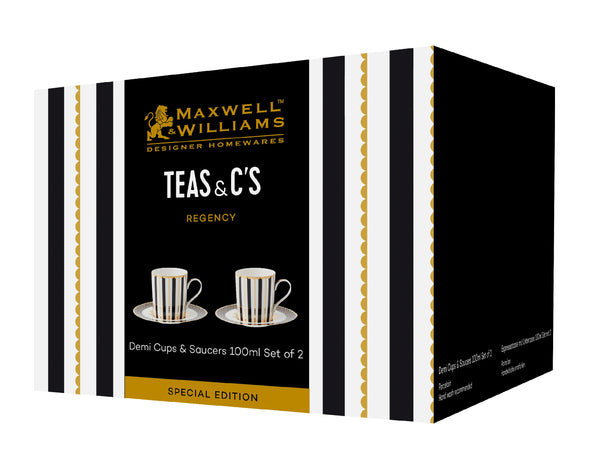 Maxwell & Williams Teas & C's Regency Demi Cup & Saucer 100ML Set of 2 Black Gift Boxed image 6