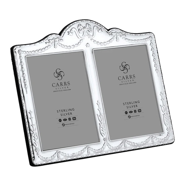 Carrs Silver - Double Sterling Silver Photo Frame Grey Velvet Back 5" x 3.5" image 0