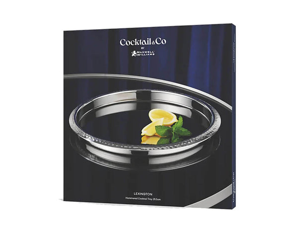 Maxwell & Williams Cocktail & Co Lexington Hammered Round Tray 35.5x2.5cm Silver Gift Boxed image 2