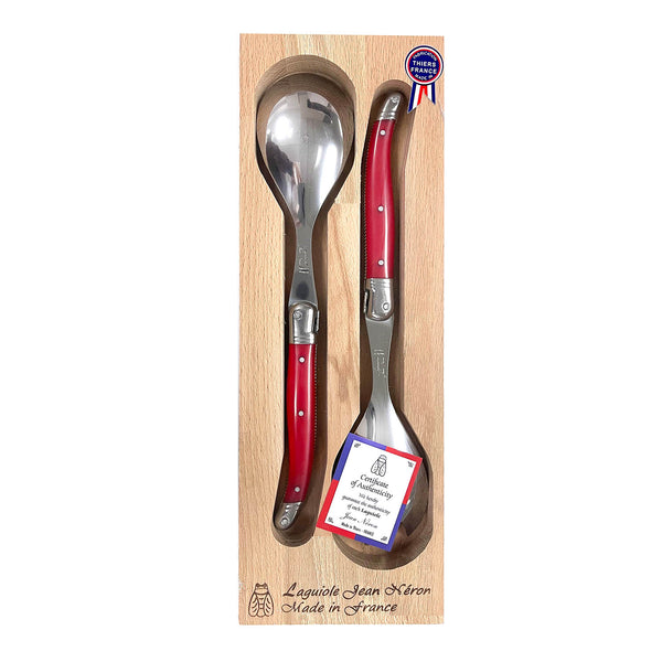 Laguiole Salad Server Red Handle with Wooden Gift Box image 0