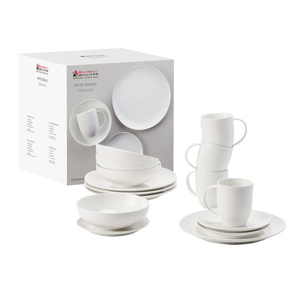 Maxwell & Williams White Basics Diamonds Dinner Set 16pc Gift Boxed image 0