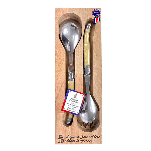 Laguiole Salad Server Pale Horn Handle with Wooden Gift Box image 0