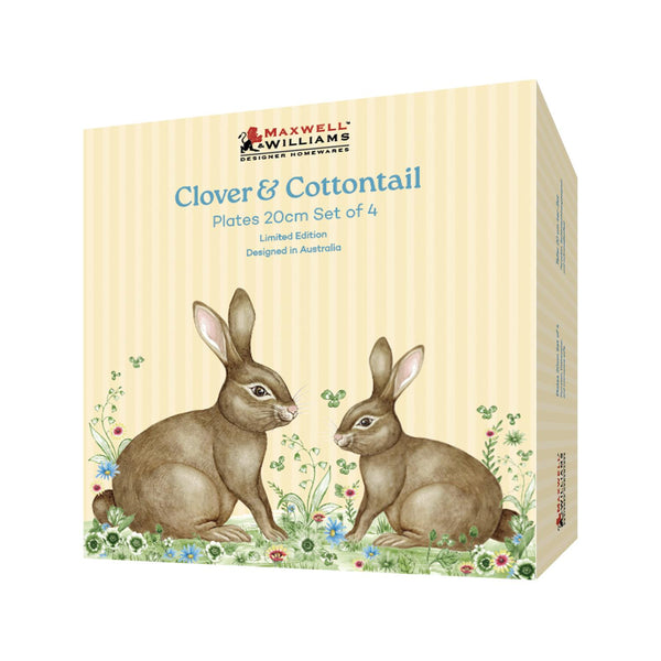 Maxwell & Williams Clover & Cottontail Set of 4 Plates 20cm Assorted Gift Boxed