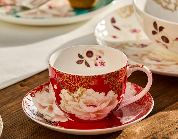 Maxwell & Williams Kimono Cup & Saucer 300ML Red Gift Boxed