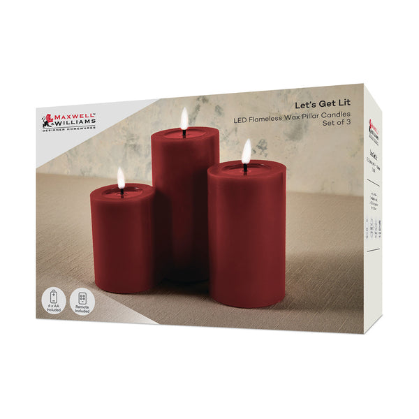 Maxwell & Williams Let's Get Lit LED Flameless Candle 7.5cm Set of 3 Cherry Gift Boxed