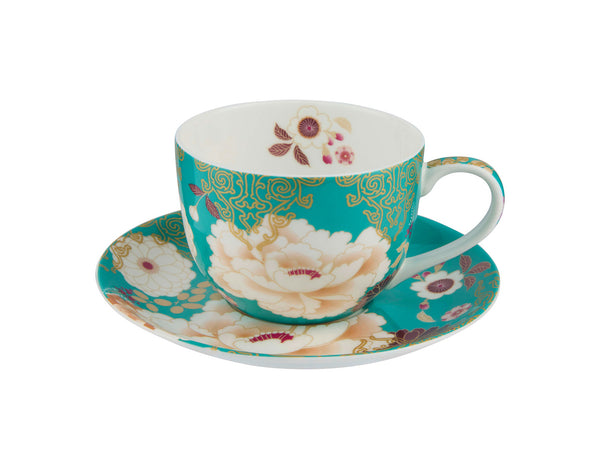 Maxwell & Williams Kimono Cup & Saucer 300ML Teal Gift Boxed