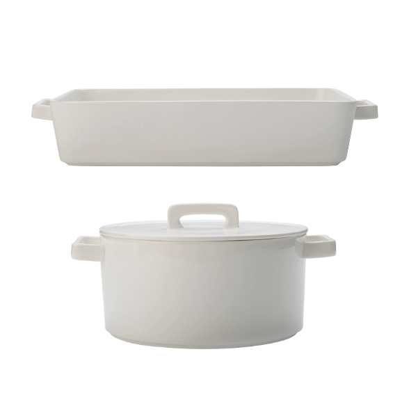 Maxwell & Williams Epicurious Rectangle Baker 32cm & Round Casserole Set (White)