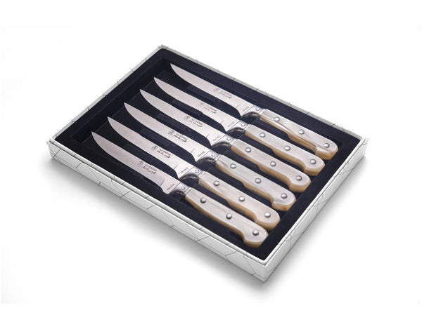 Laguiole Steak Knife Champagne Plexiglass Handle Set of 6 with Gift Box image 0