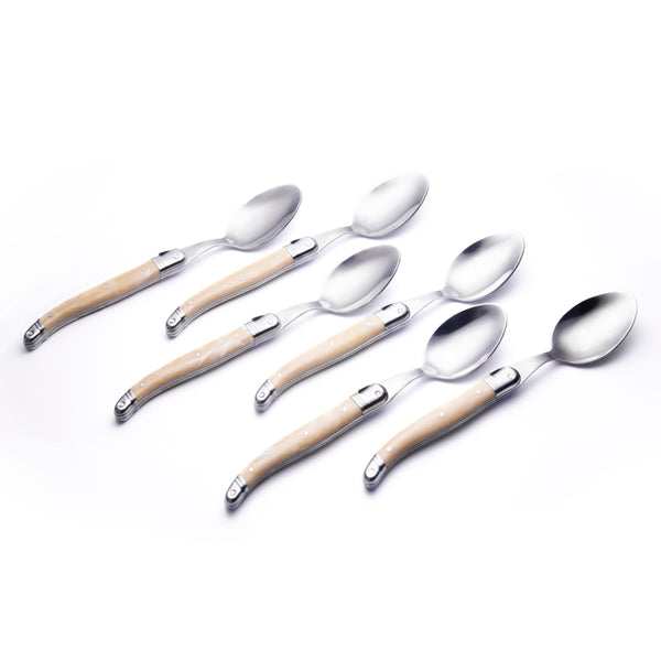 Laguiole Table Spoon Pale Horn Handle Set of 6 with Coffret Gift Box image 0