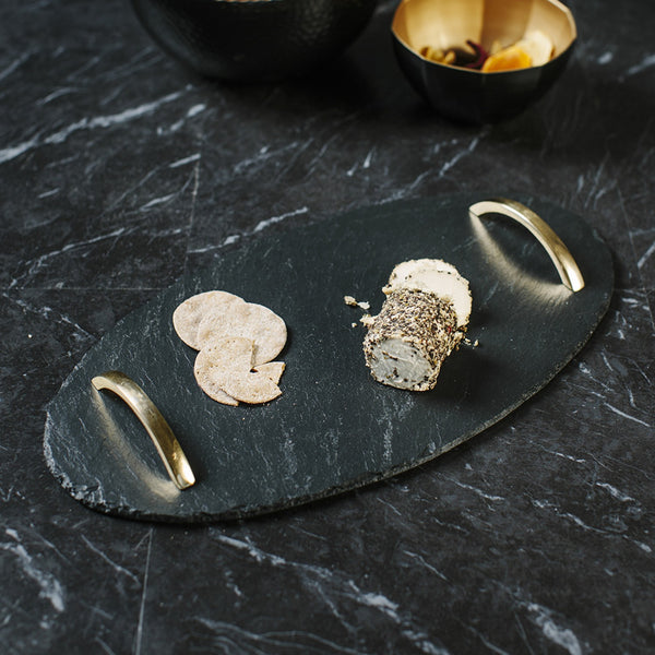 Just Slate Oval Serving Tray With Gold Handles image 2
