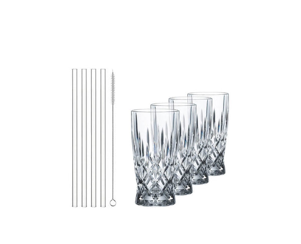 Nachtmann Noblesse Latte Macchiato + Glass Straws (Set of 4) image 1