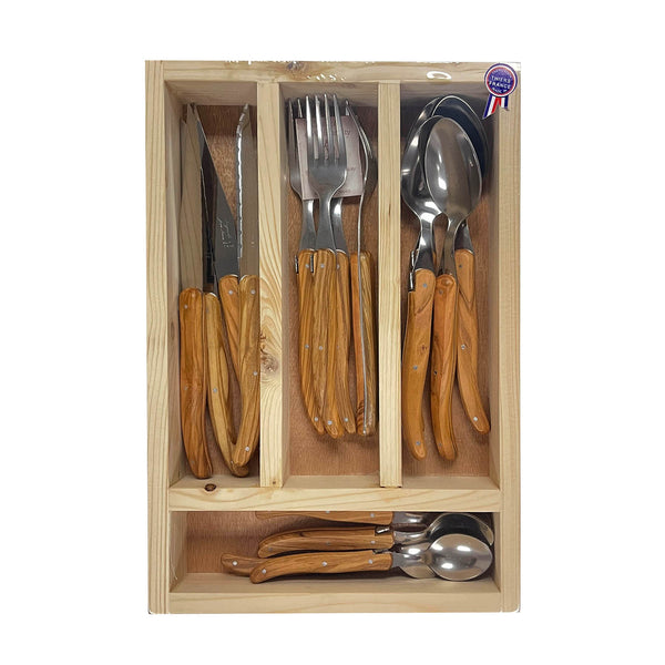 Laguiole Olive Wood Handle 16pieces Cutlery Set with Wooden Box image 0