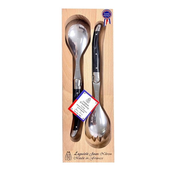 Laguiole Salad Server Black Marble Handle with Wooden Gift Box image 0