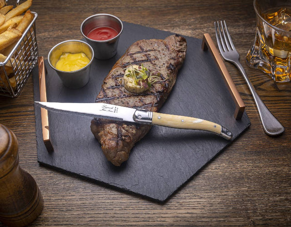 Laguiole Table Knife Pale Horn Handle Set of 6 with Coffret Gift Box image 1