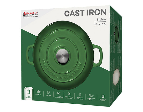 Maxwell & Williams Cast Iron Braiser English Racing Green 27cm / 3.3L Gift Boxed
