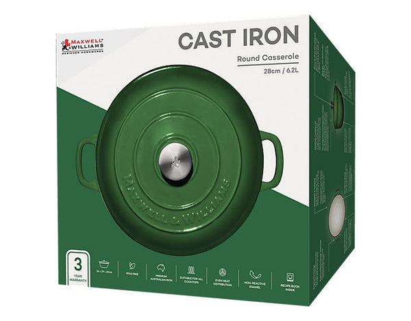Maxwell & Williams Cast Iron Round Casserole English Racing Green 28cm/6.2L Gift Boxed