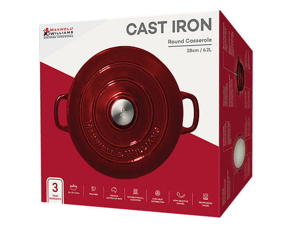 Maxwell & Williams Cast Iron Round Casserole Merlot 28cm / 6.2L Gift Boxed