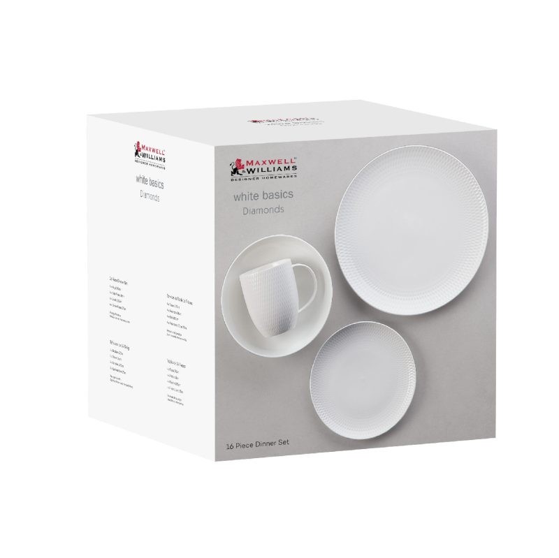 Maxwell & Williams White Basics Diamonds Dinner Set 16pc Gift Boxed